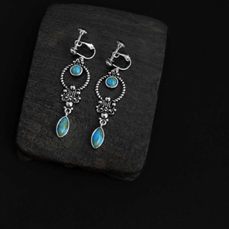 Pendientes colgantes de plata de ley 925 con diseño de gota de agua turquesa vintage