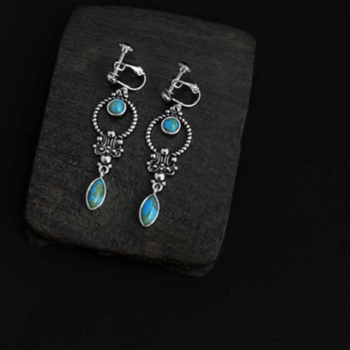 Pendientes colgantes de plata de ley 925 con diseño de gota de agua turquesa vintage