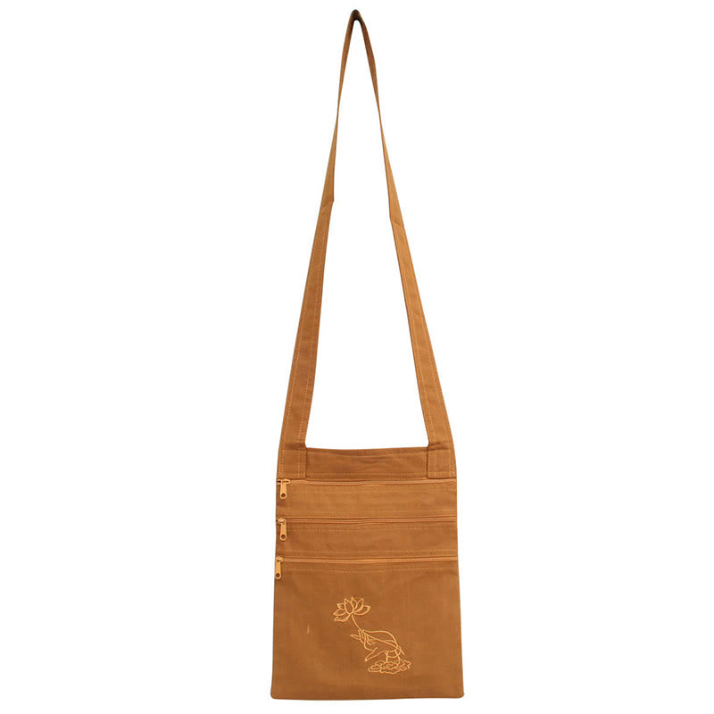 Bolso bandolera de algodón bordado con loto para práctica de la mente espiritual