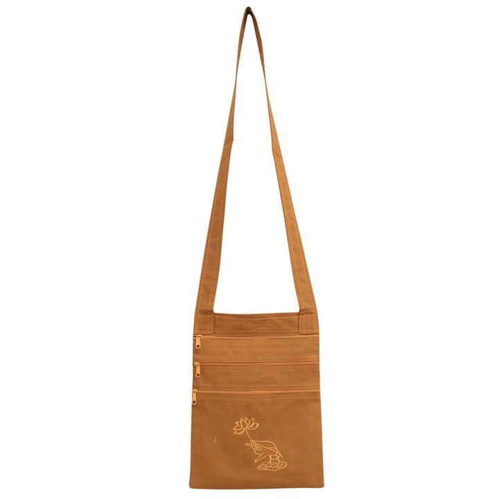 Bolso bandolera de algodón bordado con loto para práctica de la mente espiritual
