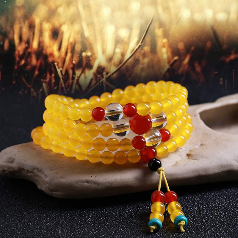 Pulsera Armonía 108 Cuentas Mala Calcedonia Amarilla