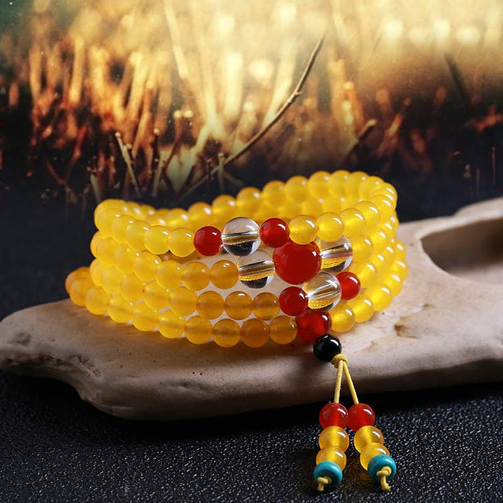 Pulsera Armonía 108 Cuentas Mala Calcedonia Amarilla