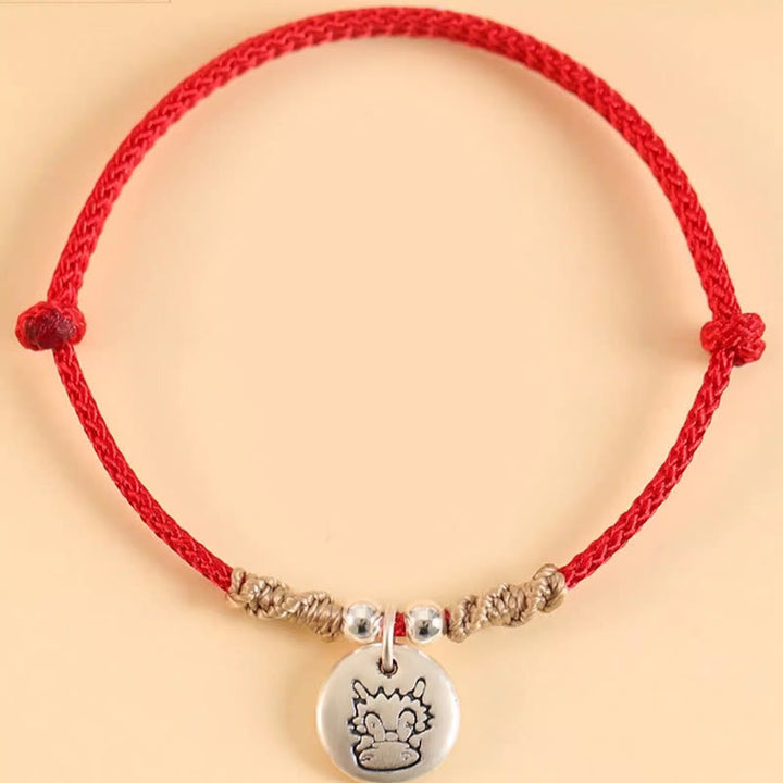 Pulsera trenzada de la suerte del zodíaco chino, hecha a mano, de plata de ley 999 con Buddha Stones, año del dragón