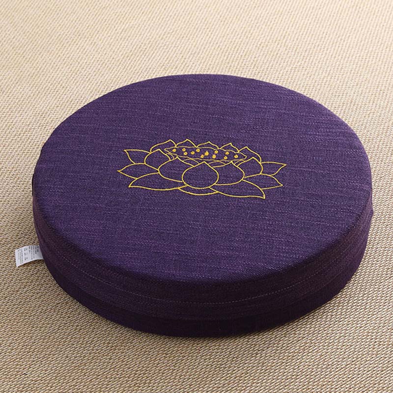 Cojín de asiento de meditación de lino y algodón con bordado de loto y Buddha Stones
