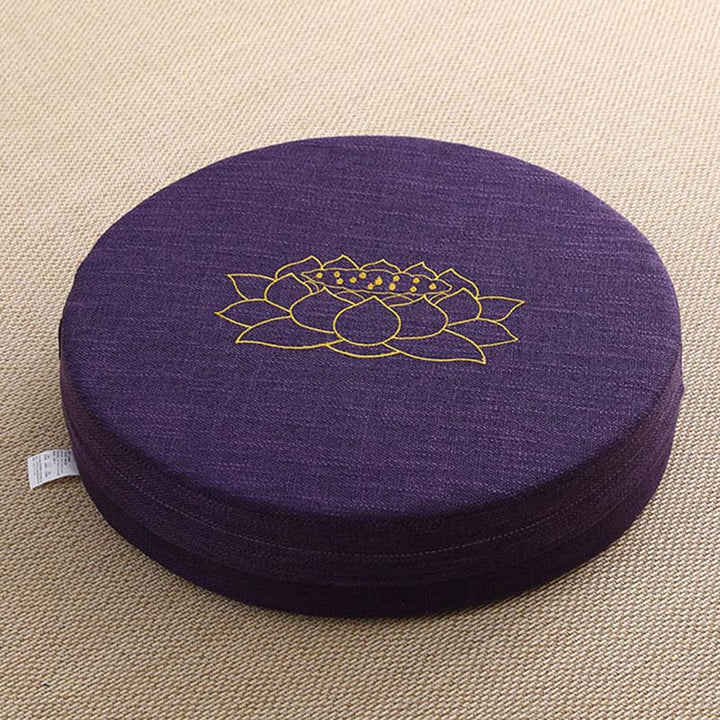 Cojín de asiento de meditación de lino y algodón con bordado de loto y Buddha Stones