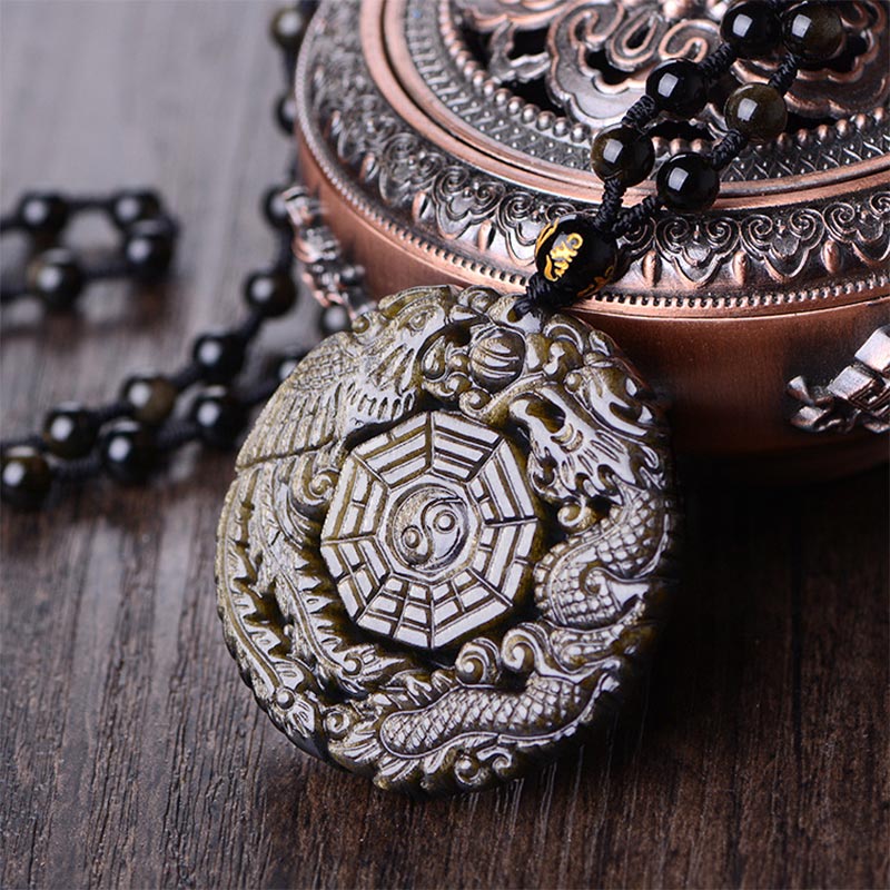 Colgante de collar de energía curativa de obsidiana dorada con Buddha Stones