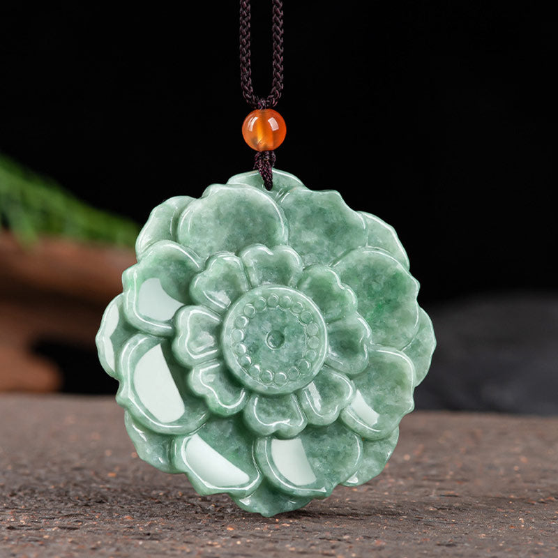 Colgante de collar de prosperidad de la suerte de jade con patrón de loto de Buddha Stones - image 4
