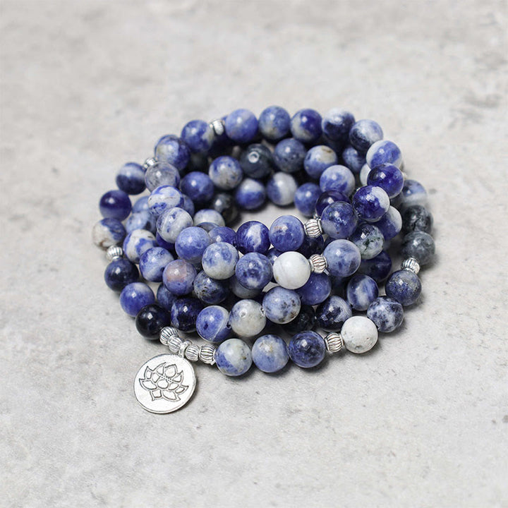 Pulsera con collar de paz de loto de aventurina azul natural con Buddha Stones