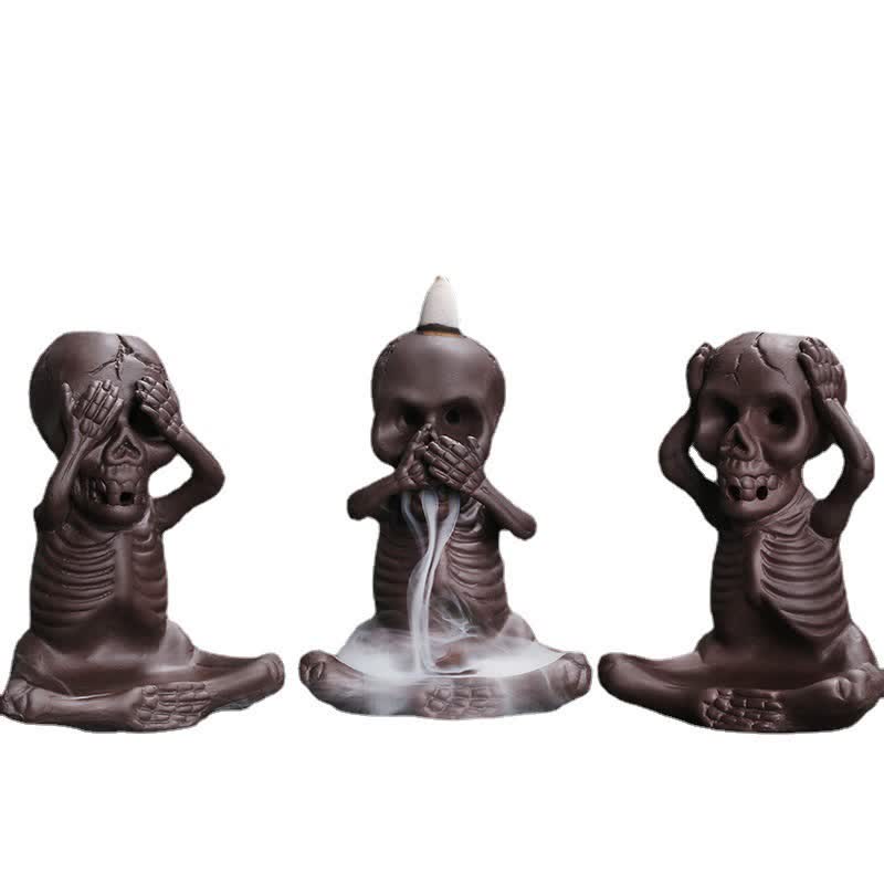 Buddha Stones, pequeño cráneo, fantasma, arcilla púrpura, reflujo de humo, fuente, decoración de quemador de incienso de paz