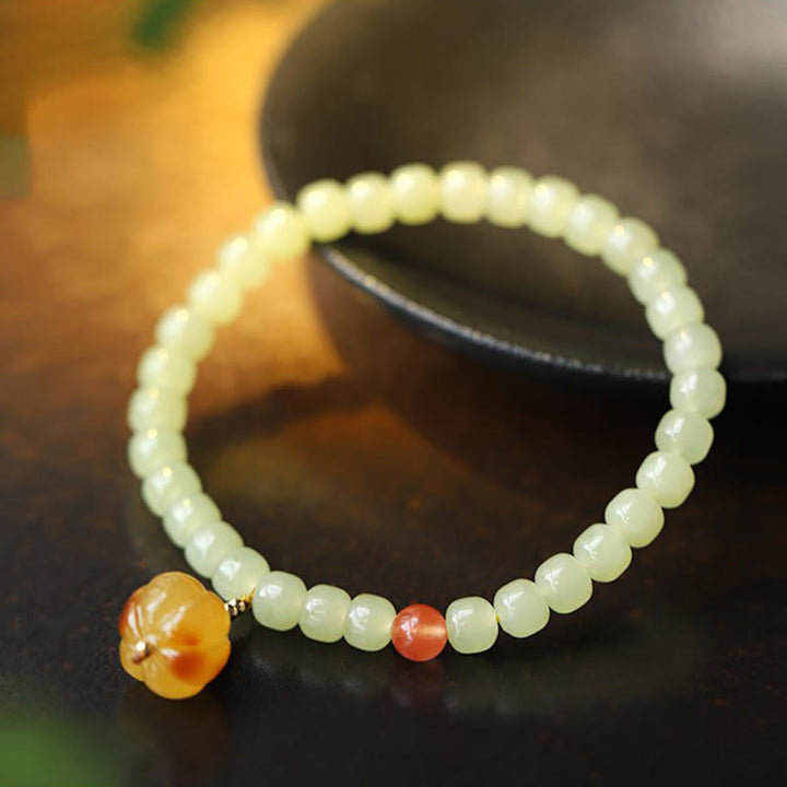 Pulsera de prosperidad de cristal de ágata roja ámbar calabaza de jade hetiano natural