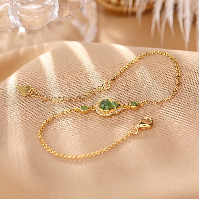 Juego de anillos y pulsera de la suerte con forma de calabaza de jade cian hetiano natural chapado en plata de ley 925 con Buddha Stones