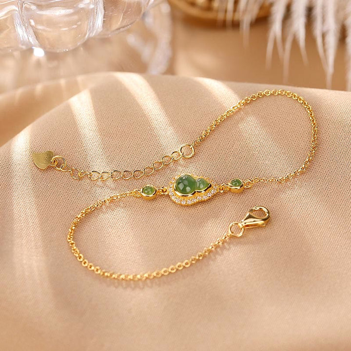 Juego de anillos y pulsera de la suerte con forma de calabaza de jade cian hetiano natural chapado en plata de ley 925 con Buddha Stones