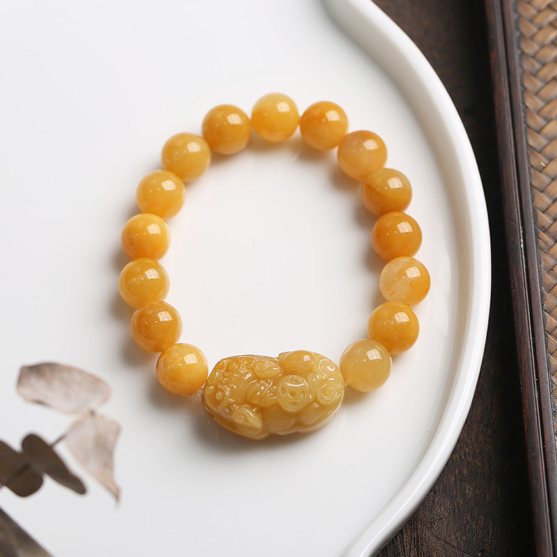 Pulsera de riqueza Pixiu de jade de seda dorada con Buddha Stones