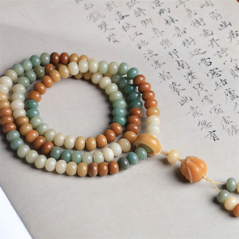 Buddha Stones 108 cuentas Mala gradiente semilla Bodhi Buda pulsera de paz grabada a mano - image 2