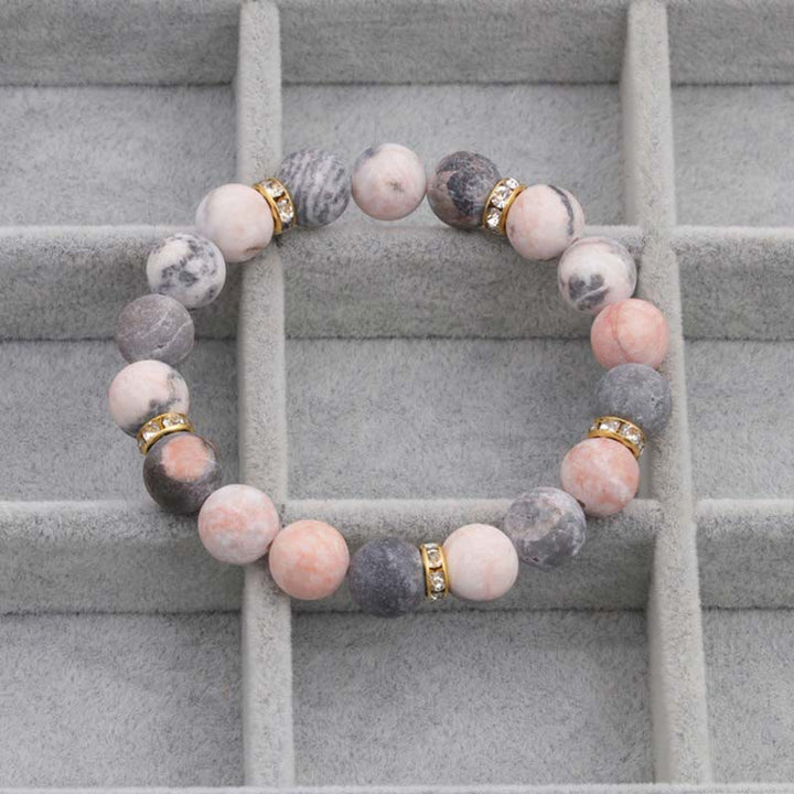 Pulsera de cuentas de jaspe de cebra de cristal curativo de ansiedad y estrés con Buddha Stones