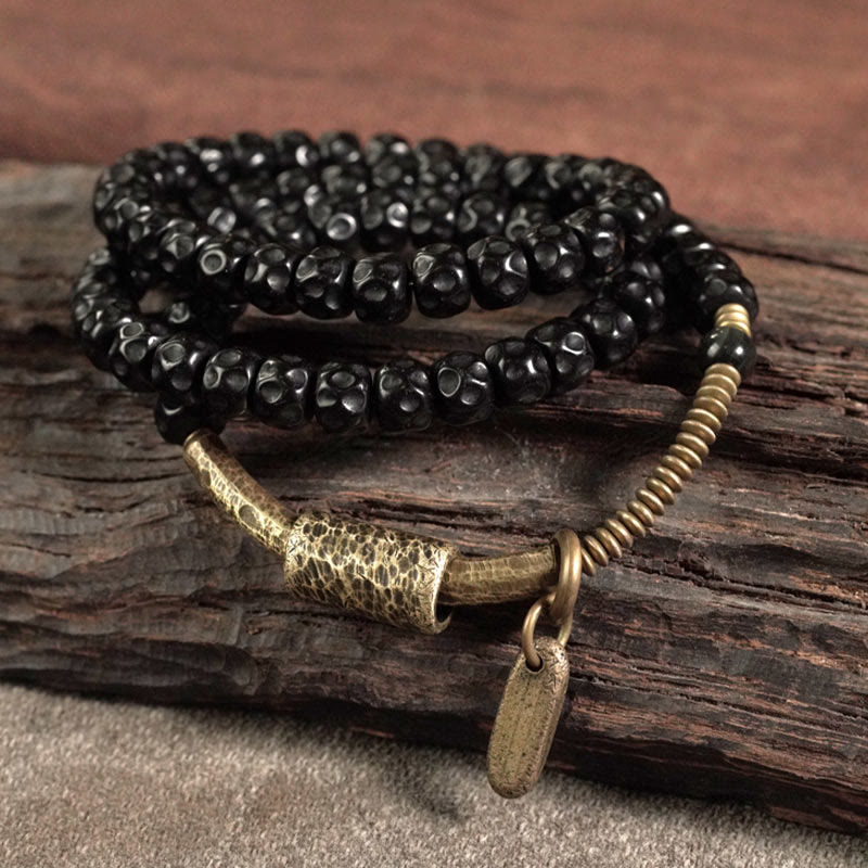 Pulsera de triple envoltura de cobre con concha de coco retro de Buddha Stones
