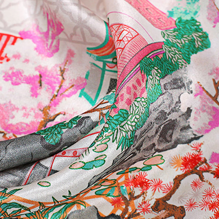 Buddha Stones escena pastoral globo aerostático flor de primavera 100% seda de morera cuello bufanda para el pelo - image 17