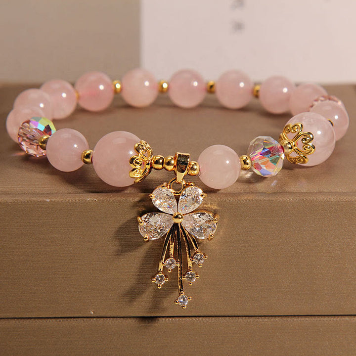 Pulsera con dije de mariposa y circonita curativa con cristal rosa aguamarina y Buddha Stones - Cristal rosa (Calidez relajante) - image 8
