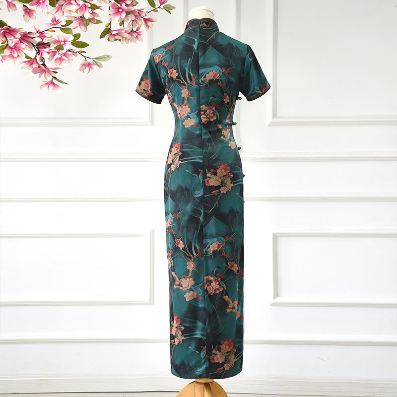 Vestido Cheongsam con estampado de flores rosas vintage de Buddha Stones vestido Qipao para mujer - image 2
