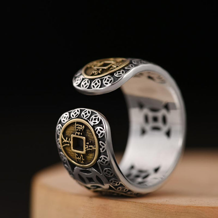Anillo ajustable con equilibrio de monedas de cinco emperadores y Buddha Stones - image 4