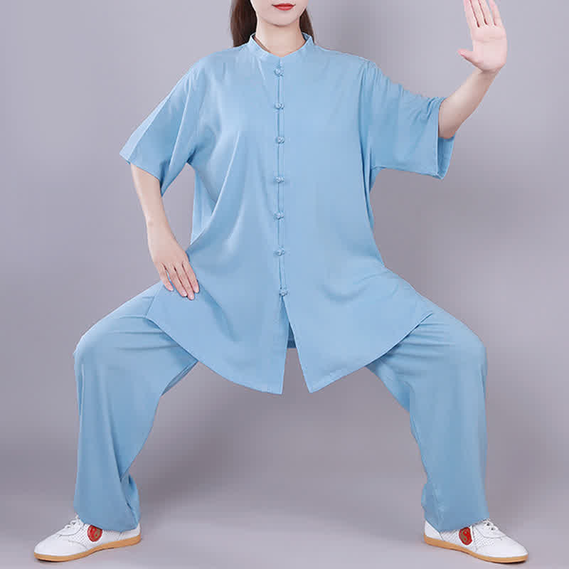 Conjunto de ropa unisex de lino y algodón con Buddha Stones, tai chi, qigong, oración, práctica espiritual zen - Azul - Manga corta - US14, UK/AU18, EU46 (3XL)  - image 13