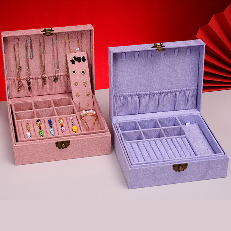 Caja organizadora de joyas de diseño Simple con Buddha Stones, caja de almacenamiento de joyas de dos capas, caja de franela con cerradura - image 18