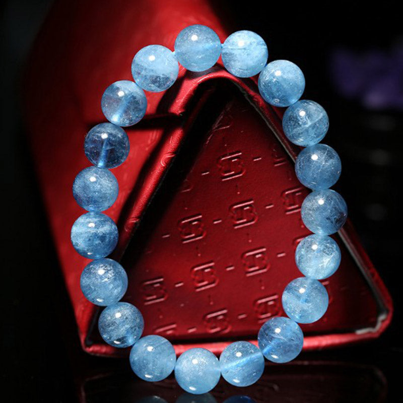 Buddhastoneshop Pulsera curativa de paz con cuentas de aguamarina