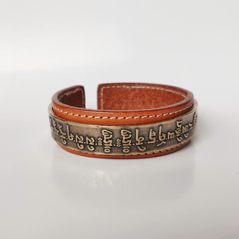 Buddha Stones 2 uds Om Mani Padme Hum dragón Fénix cobre cuero paz brazalete pulsera
