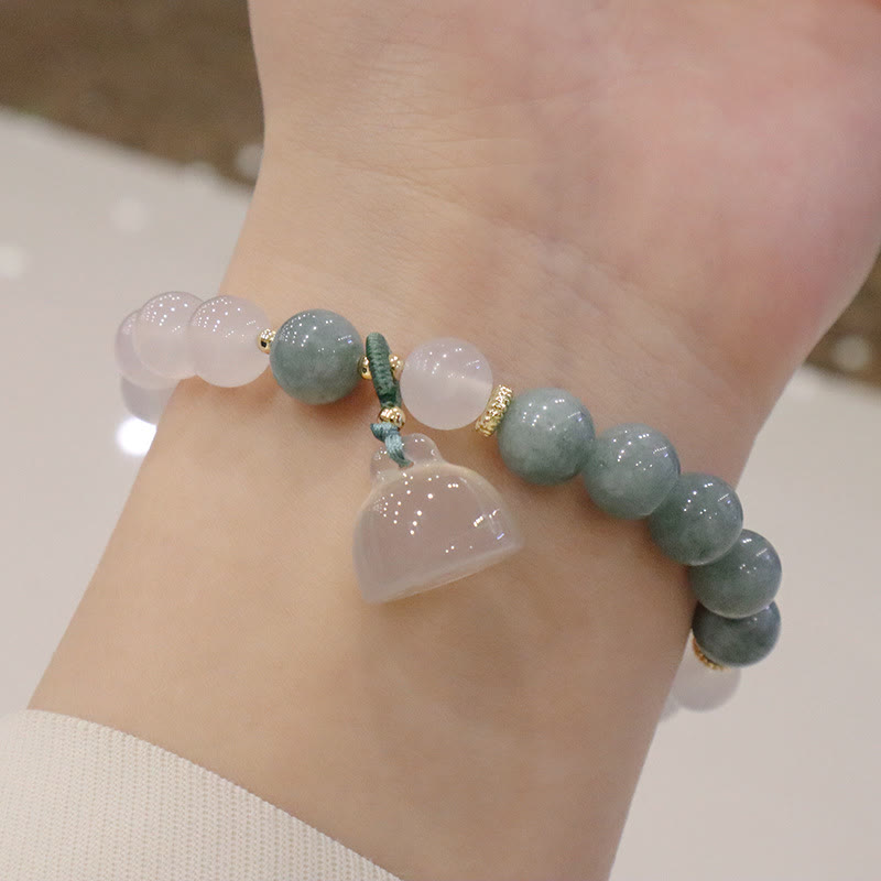 Pulsera de protección con hebilla de paz, flor de loto, Jade, ágata blanca, Buddha Stones