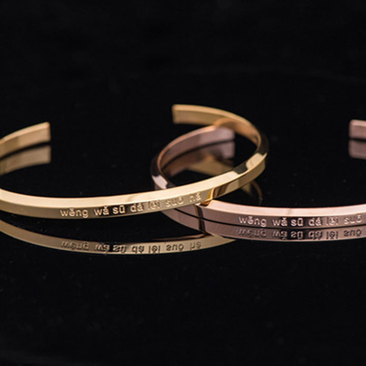 Pulsera de protección de bendición de acero titanio con grabado de seis palabras verdaderas de Buddha Stones