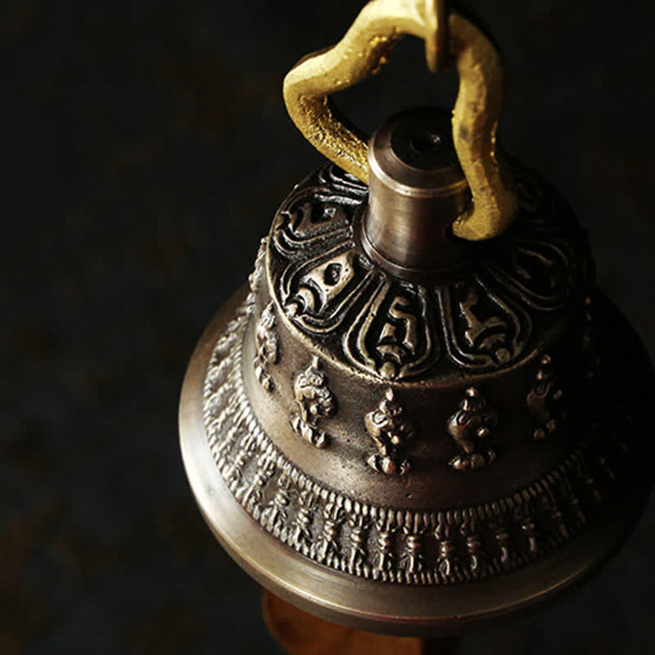 Campana de viento grabada tibetana, campana de cobre de la suerte, decoración del hogar para colgar en la pared