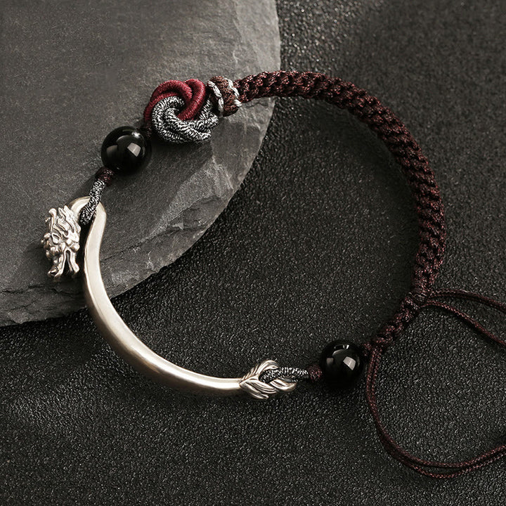 Pulsera trenzada hecha a mano con diseño de dragón auspicioso de plata de ley 925 con Buddha Stones - image 3
