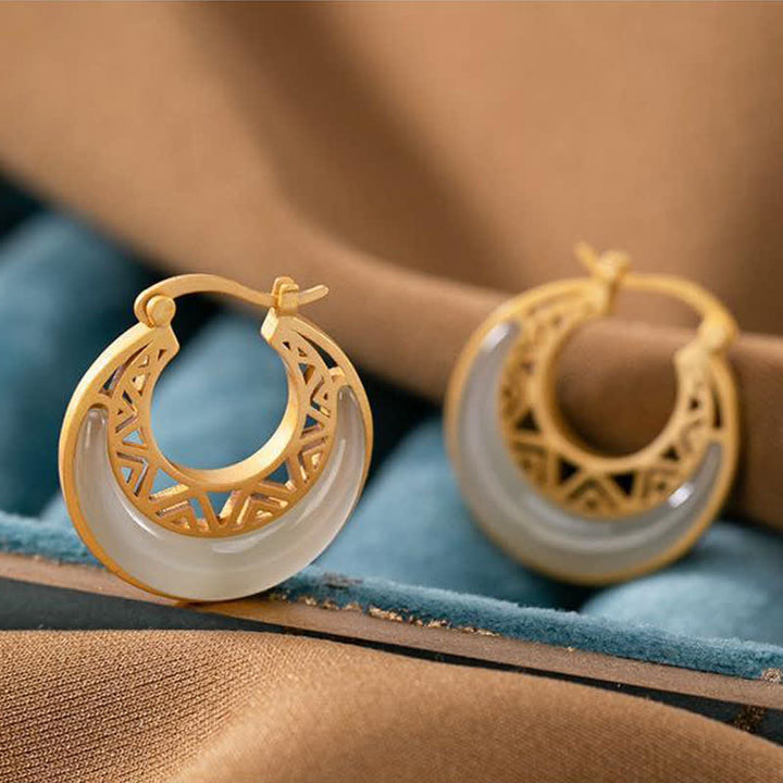 Pendientes colgantes de prosperidad de jade con luna creciente y Buddha Stones - image 6