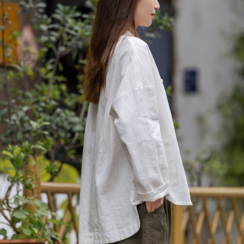 Camisa con diseño de botones de rana y Buddha Stones , ropa superior para meditación de Tai Chi, chaqueta de lino de ramio