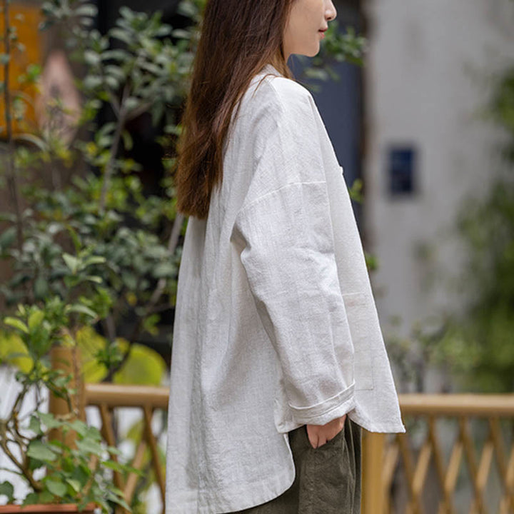 Camisa con diseño de botones de rana y Buddha Stones , ropa superior para meditación de Tai Chi, chaqueta de lino de ramio