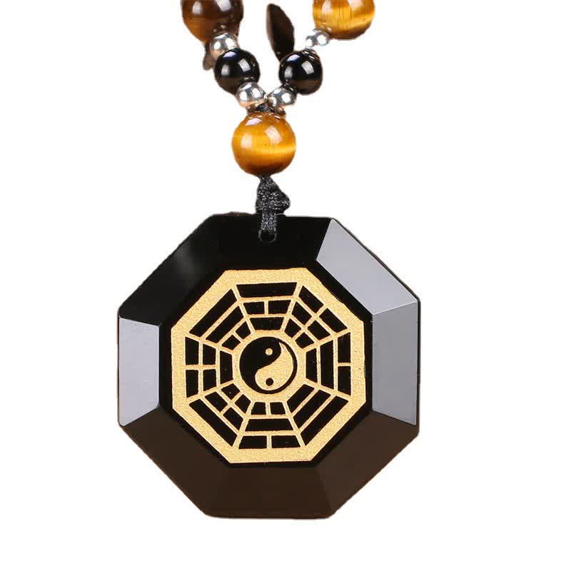 Colgante de collar con cuentas de purificación de obsidiana negra Bagua Yin Yang - image 8
