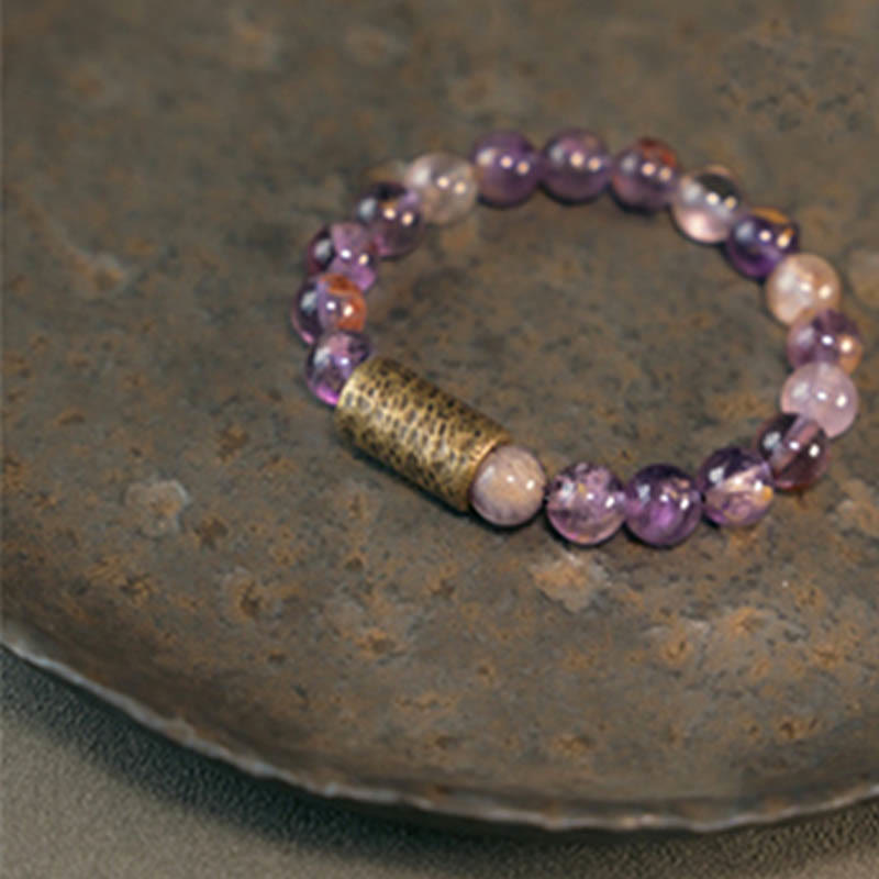 Buddha Stones Cristal blanco Cuarzo hematoide rojo Cuarzo rutilado dorado Pulsera de protección fantasma púrpura