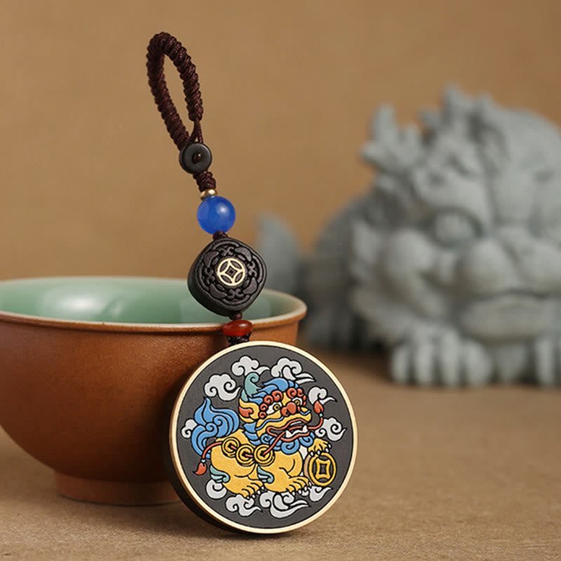 Buddha Stones PiXiu, moneda de cobre, madera de ébano, suerte, atrae la riqueza, llavero decorativo