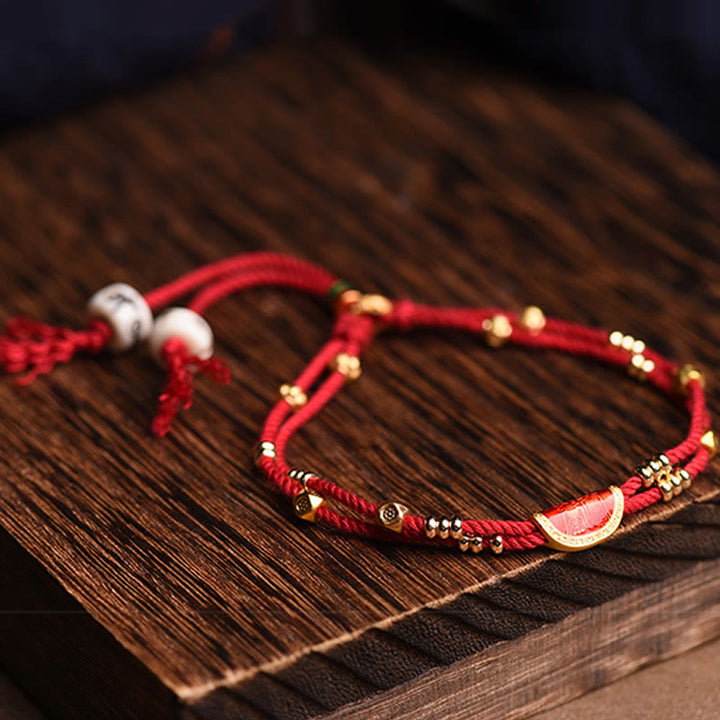 Pulsera de cuerda roja trenzada de la suerte con diseño de bolas de cinabrio hechas a mano con Buddha Stones