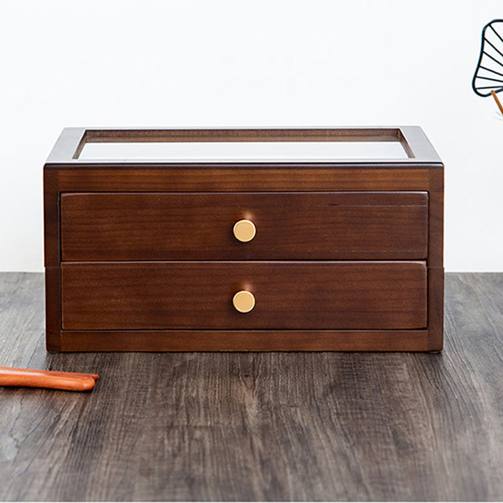 Caja de almacenamiento de joyería Retro de madera maciza con Buddha Stones, con cajón