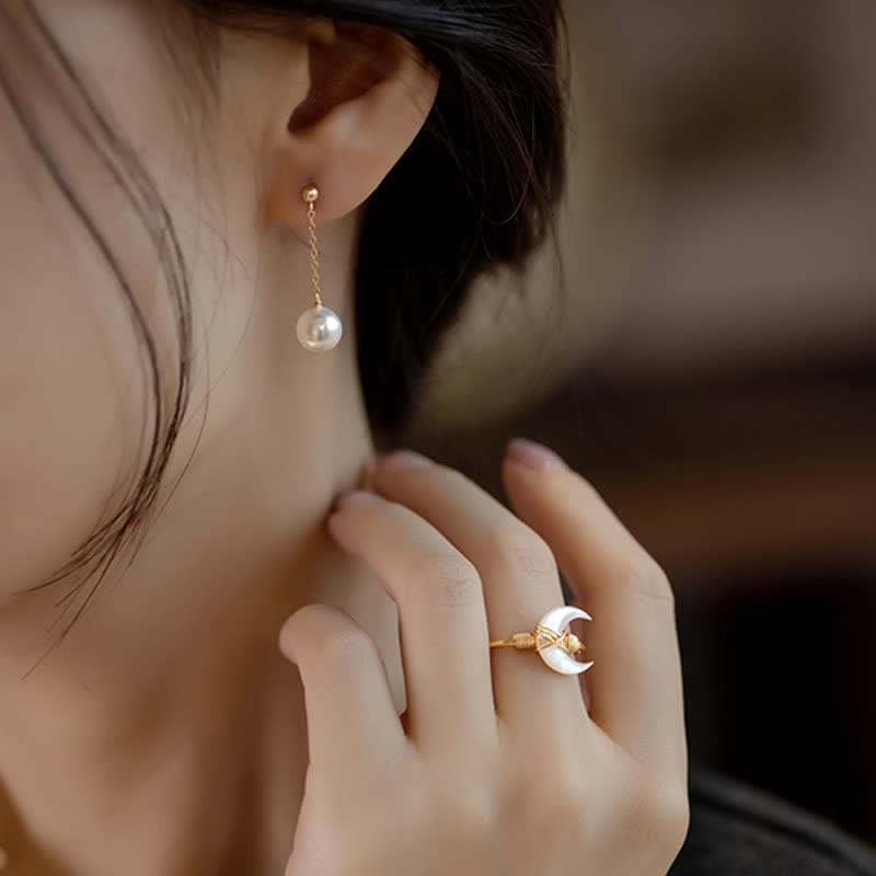 Buddha Stones Anillo de bendición de oro de 14 quilates con piedra Tridacna natural y luna - image 6
