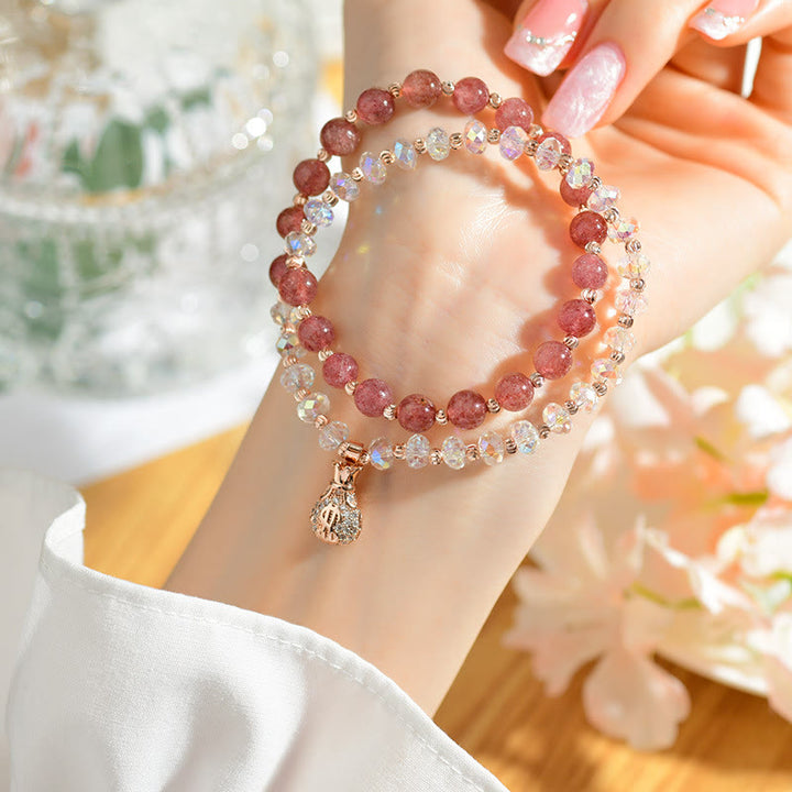 Pulsera positiva con dije para bolsa de dinero con cristal blanco de cuarzo fresa y Buddha Stones