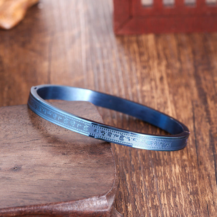 Brazalete de pulsera de bendición de acero titanio con Buddha Stones