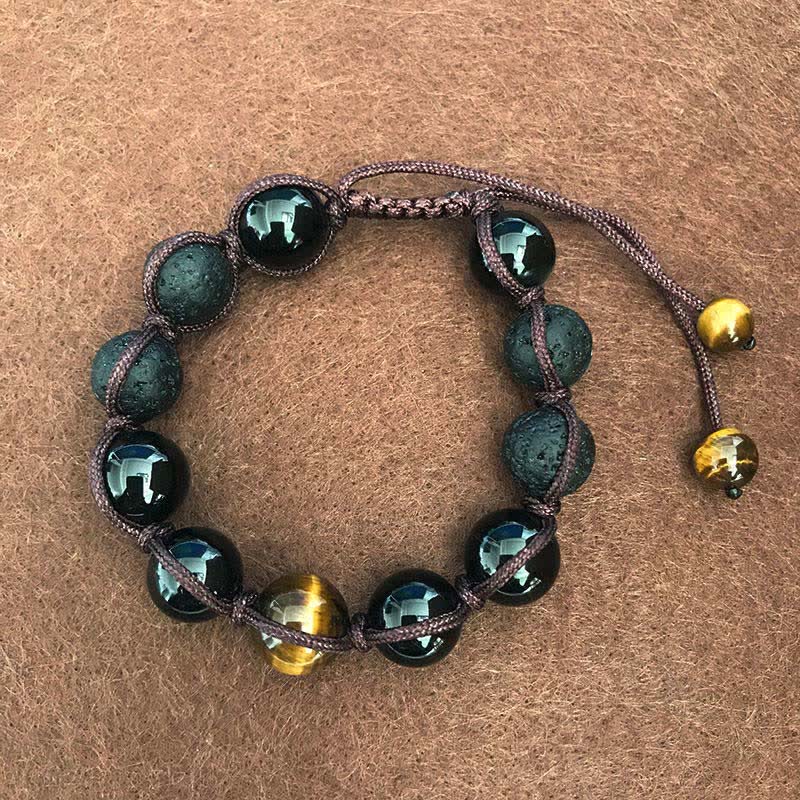 Pulsera de cuerda curativa con soporte de piedra de ojo de tigre de roca de lava de Buddha Stones - Roca volcánica - image 0
