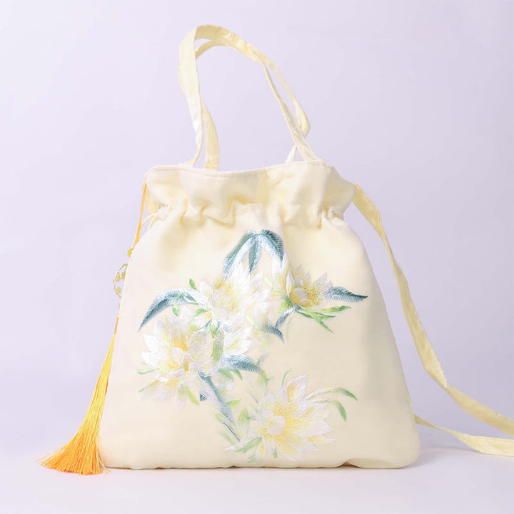 Buddha Stones Lotus Peony Epiphyllum Phoenix Suzhou bordado algodón lino Tote bandolera bolso de hombro bolso