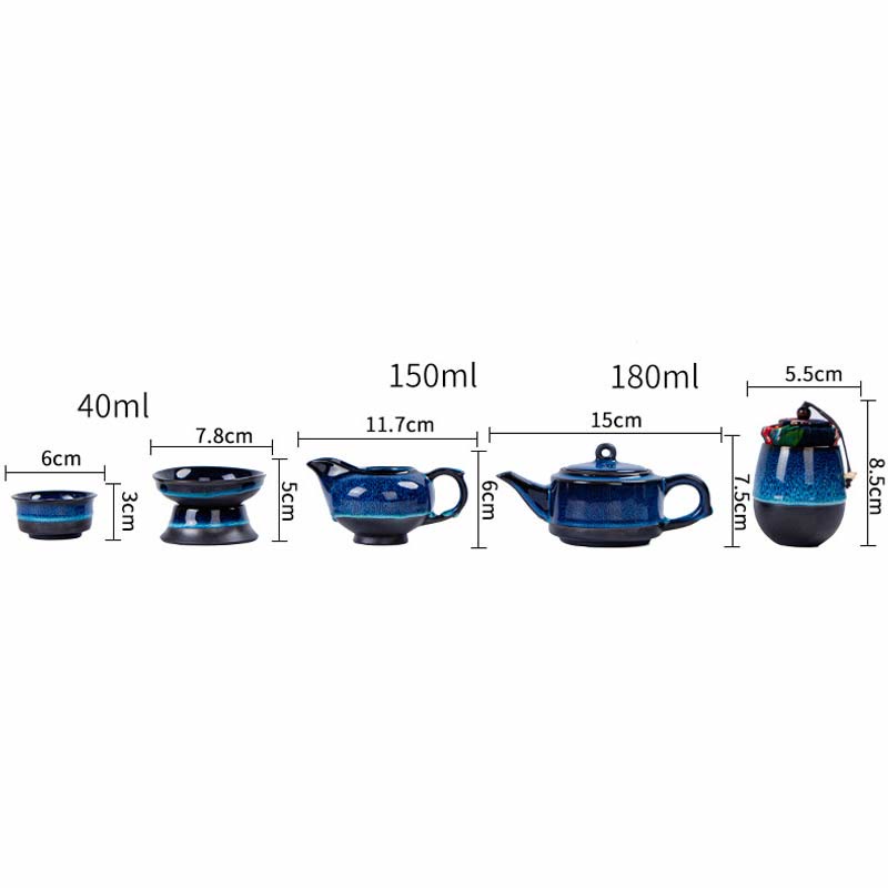 Juego de caja con bolsa de regalo portátil, tetera de cerámica de té Gongfu chino, Color degradado en azul, Buddha Stones