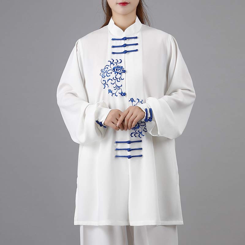 Conjunto de ropa unisex con bordado de flores y Buddha Stones para meditación, oración, espiritualidad, zen, tai chi y qigong.