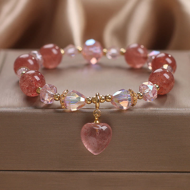 Pulsera positiva curativa del corazón del amor del cristal del cuarzo de la fresa natural de las Buddha Stones