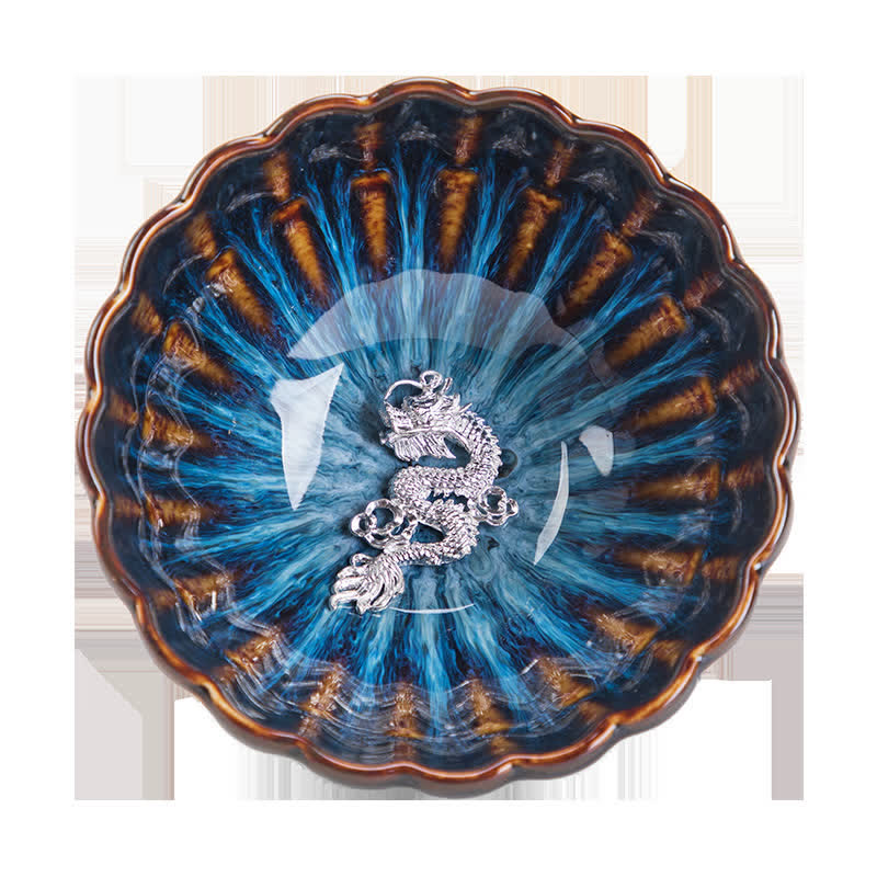 Tazas de té de cerámica con incrustaciones de Buddha Stones, loto, pez dorado, dragón auspicioso, fénix, 130 ml
