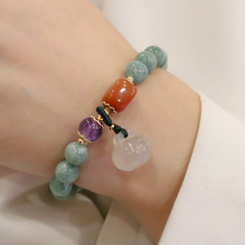 Pulsera curativa de cristal de amatista con hebilla de paz y deseo de calabaza de loto de jade cian